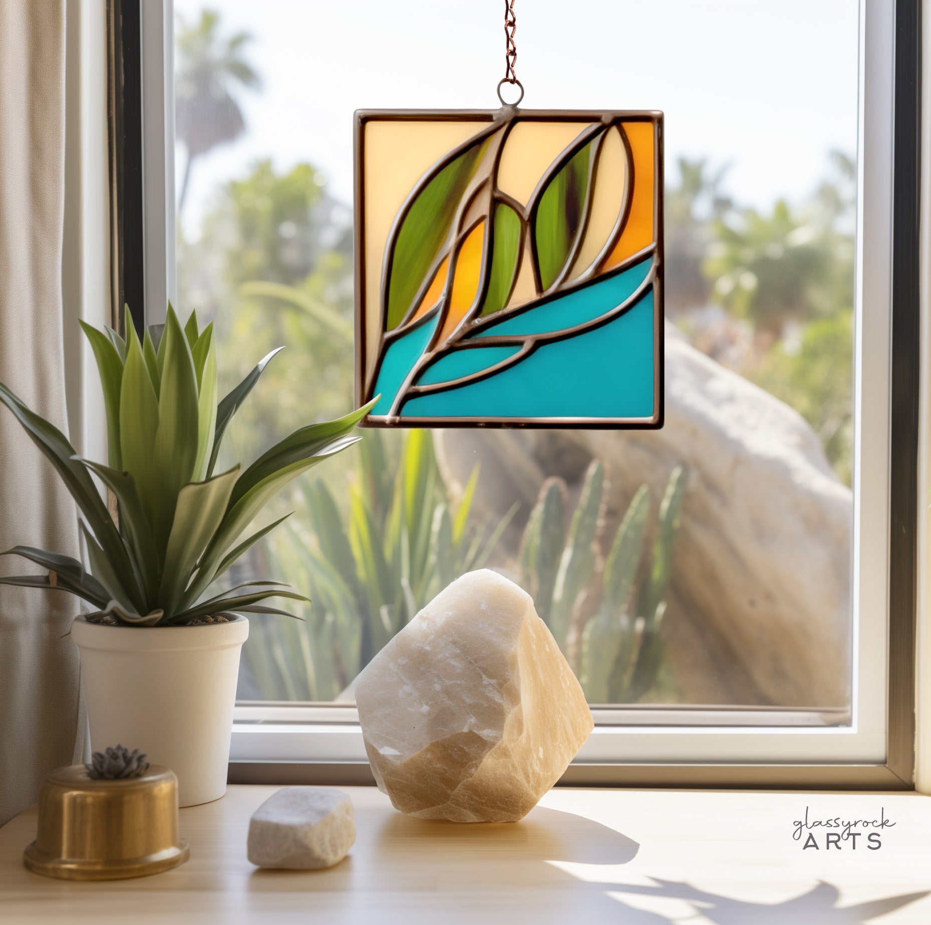 Modern Leaves Plant Stained Glass Pattern
