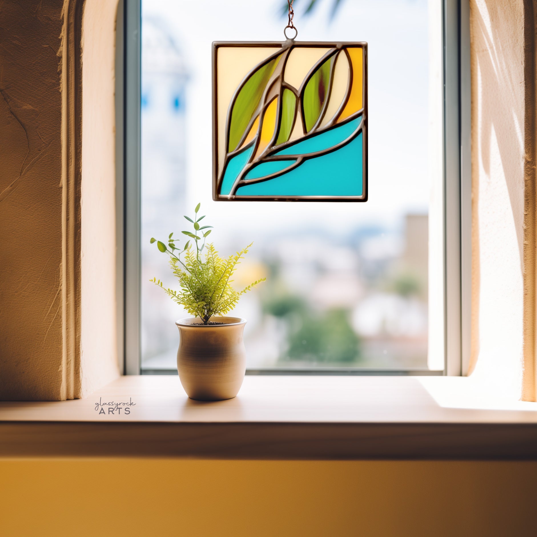 Modern Leaves Plant Stained Glass Pattern