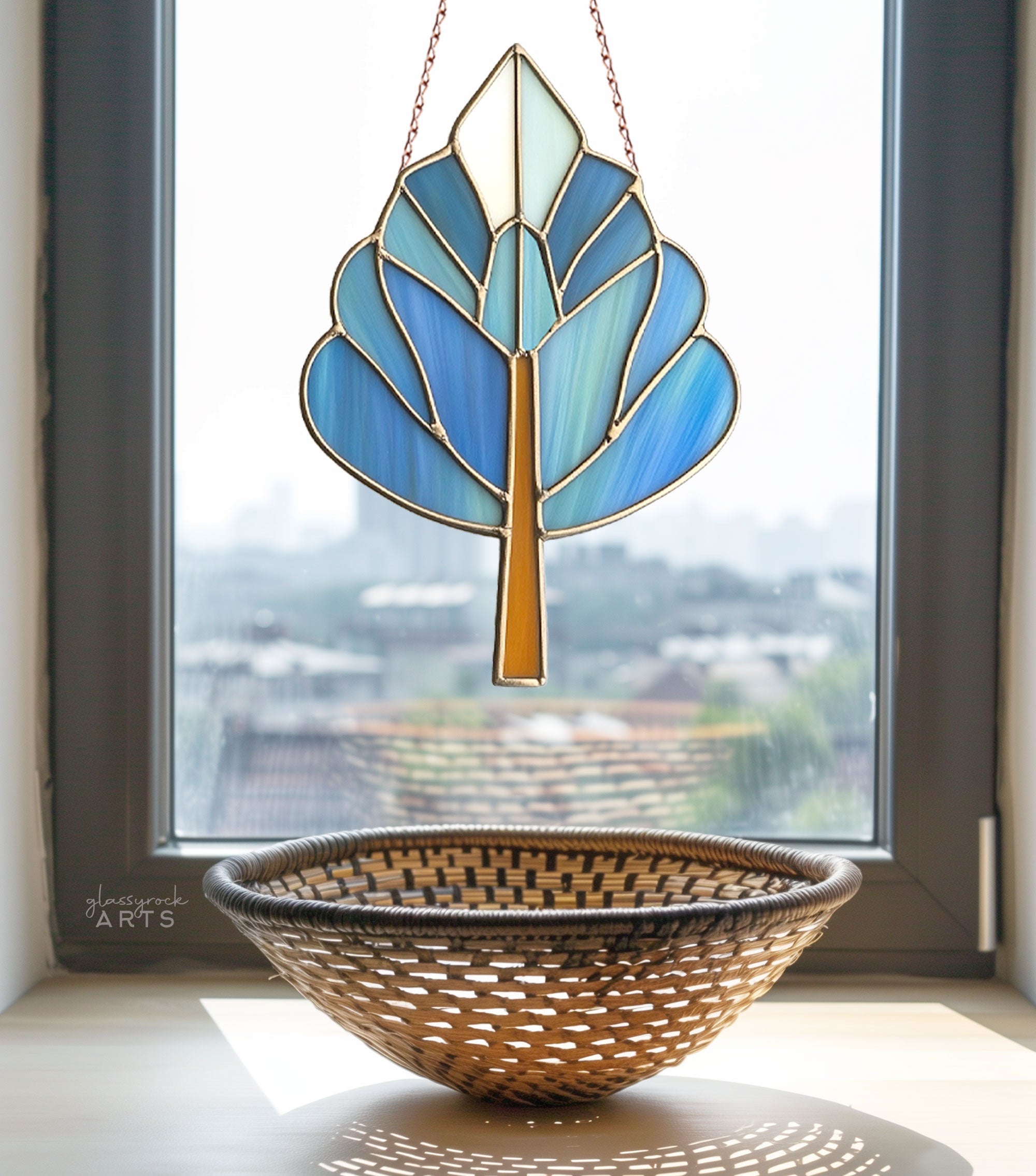 Art Deco Trees Stained Glass Pattern - Blue