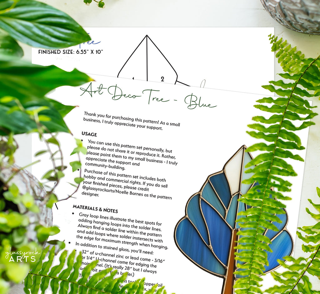 Art Deco Trees Stained Glass Pattern - Blue