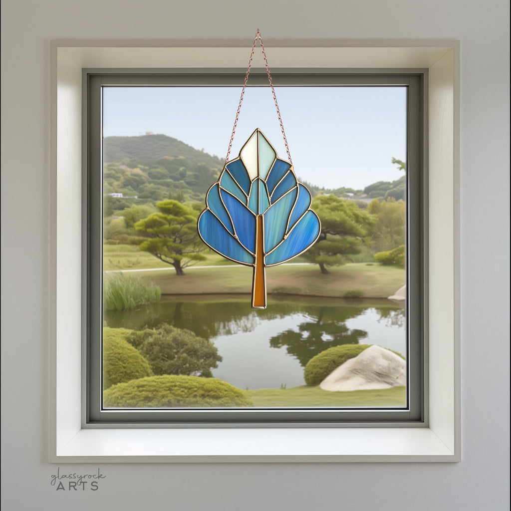 Art Deco Trees Stained Glass Pattern - Blue
