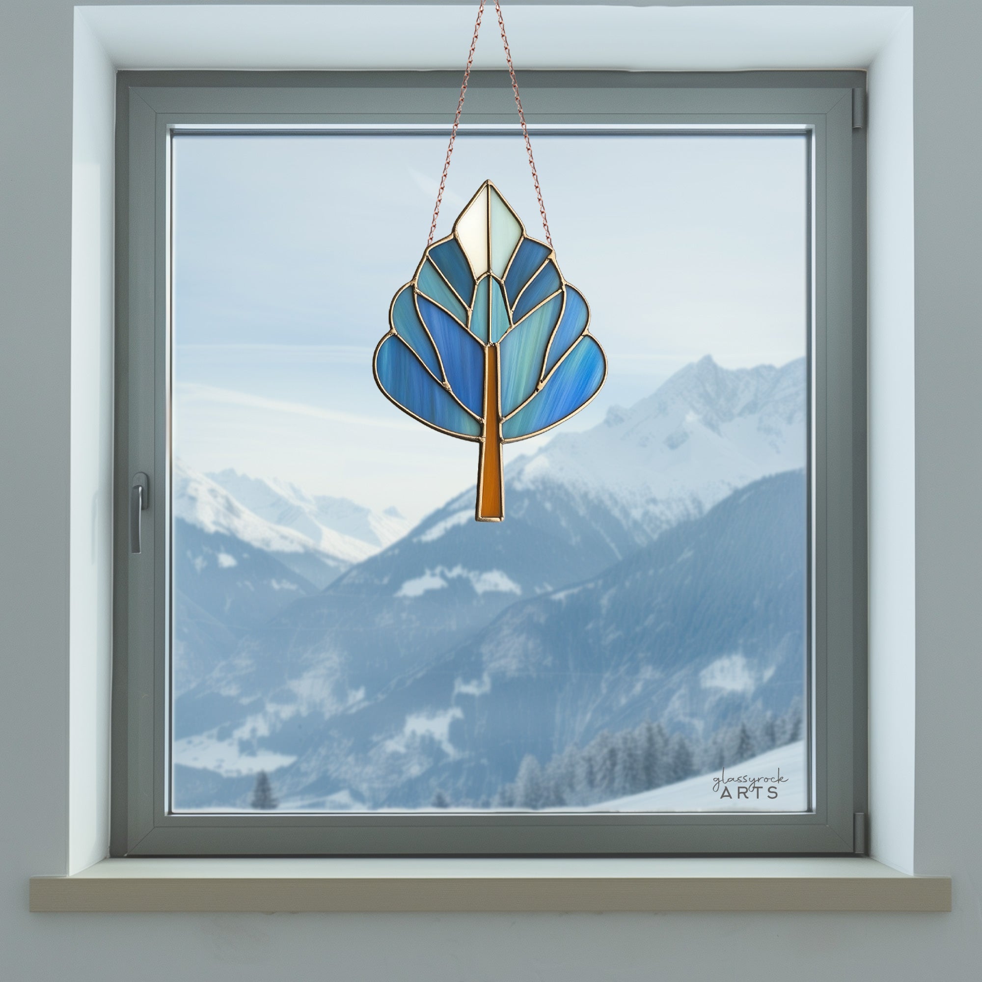 Art Deco Trees Stained Glass Pattern - Blue