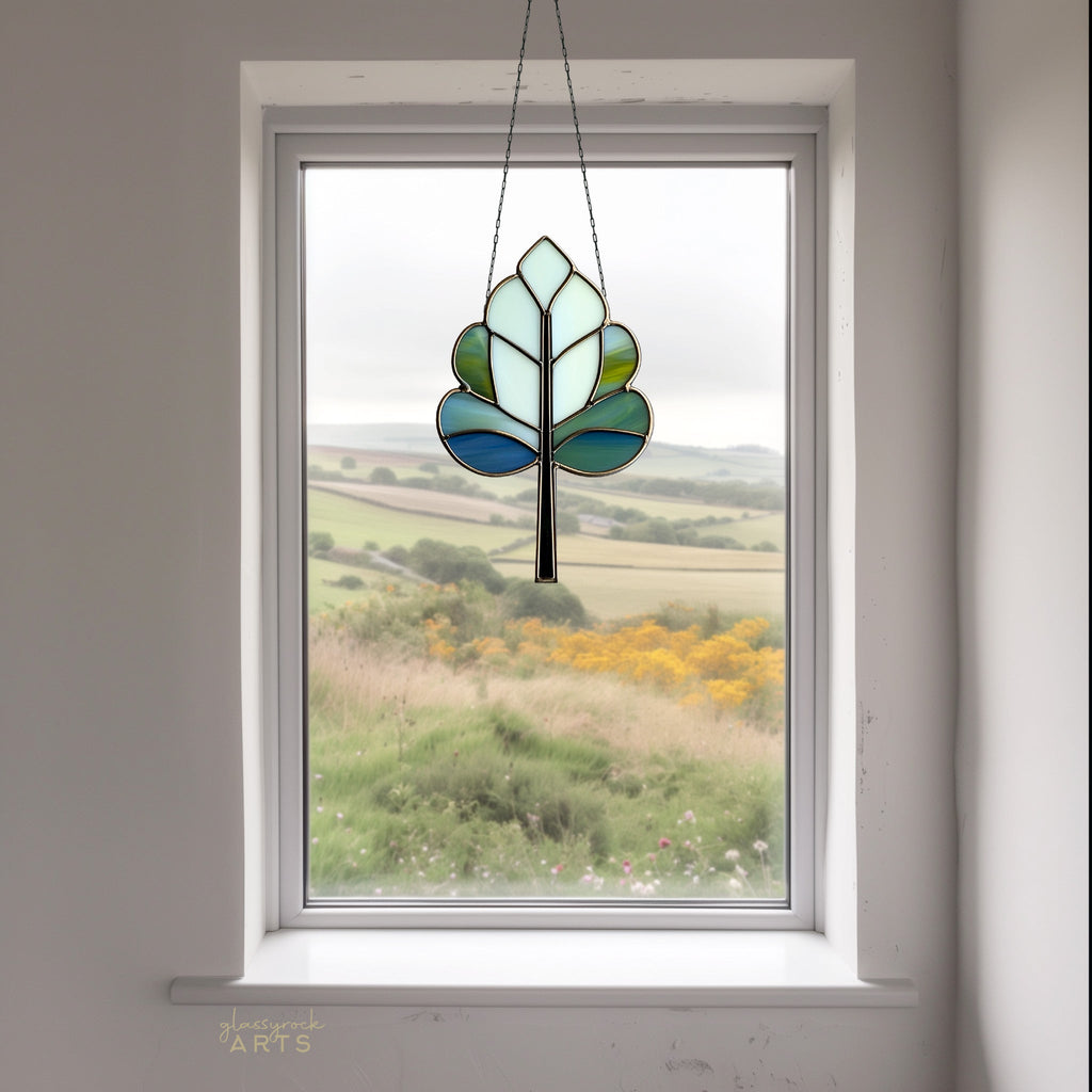 Art Deco Trees Stained Glass Pattern - Blue & White