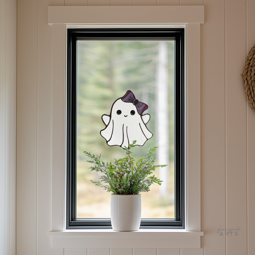 Sweet Bow Ghost Stained Glass Pattern and PNG