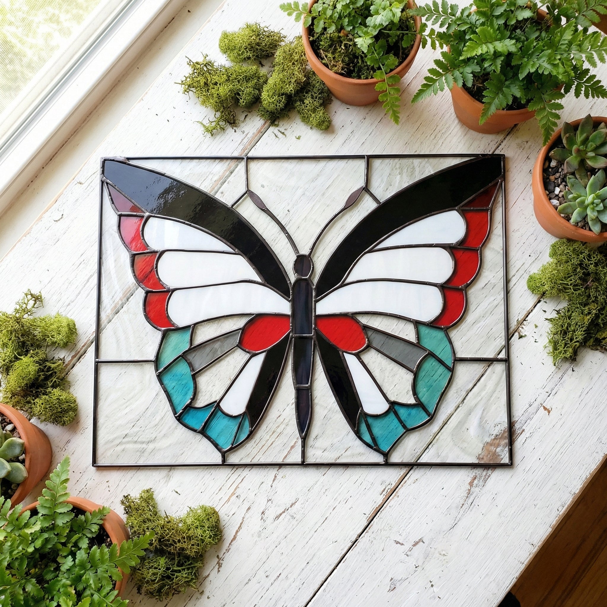 Butterfly Panel Stained Glass Pattern with PNG