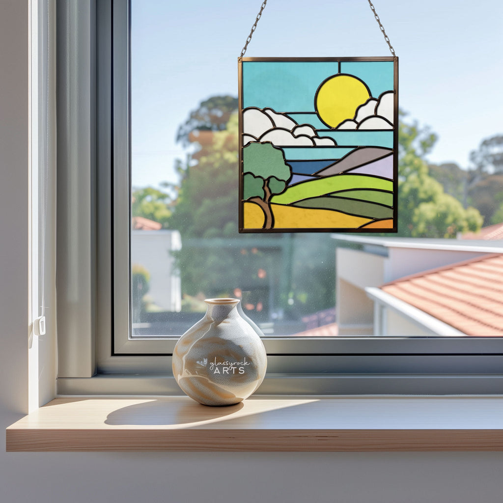 California Coast Stained Glass Landscape Pattern