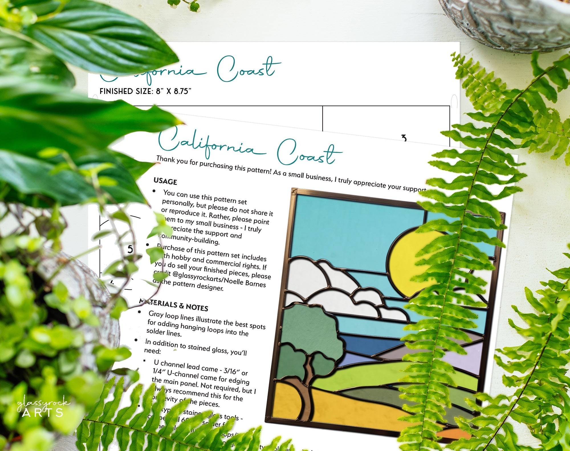 California Coast Stained Glass Landscape Pattern