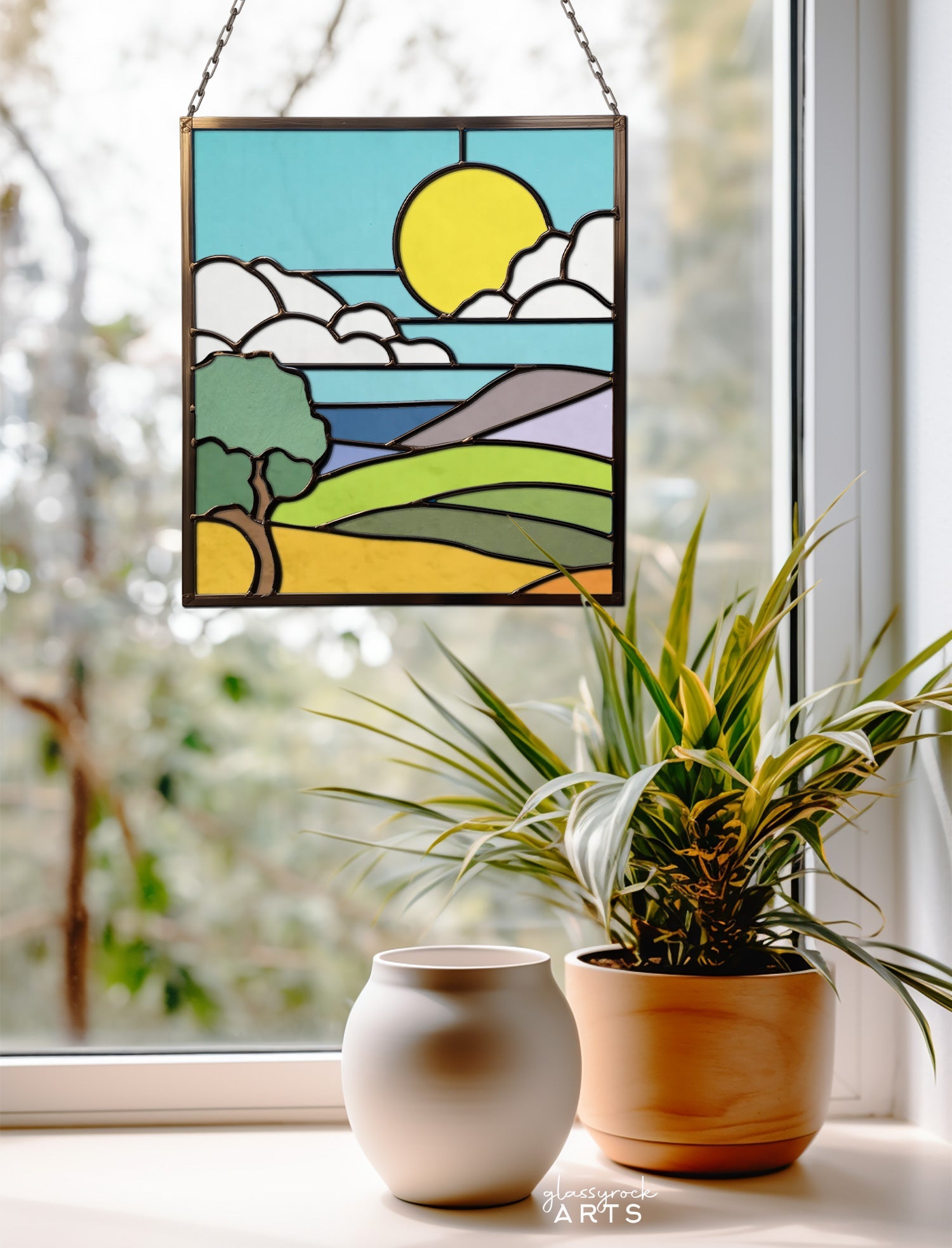 California Coast Stained Glass Landscape Pattern