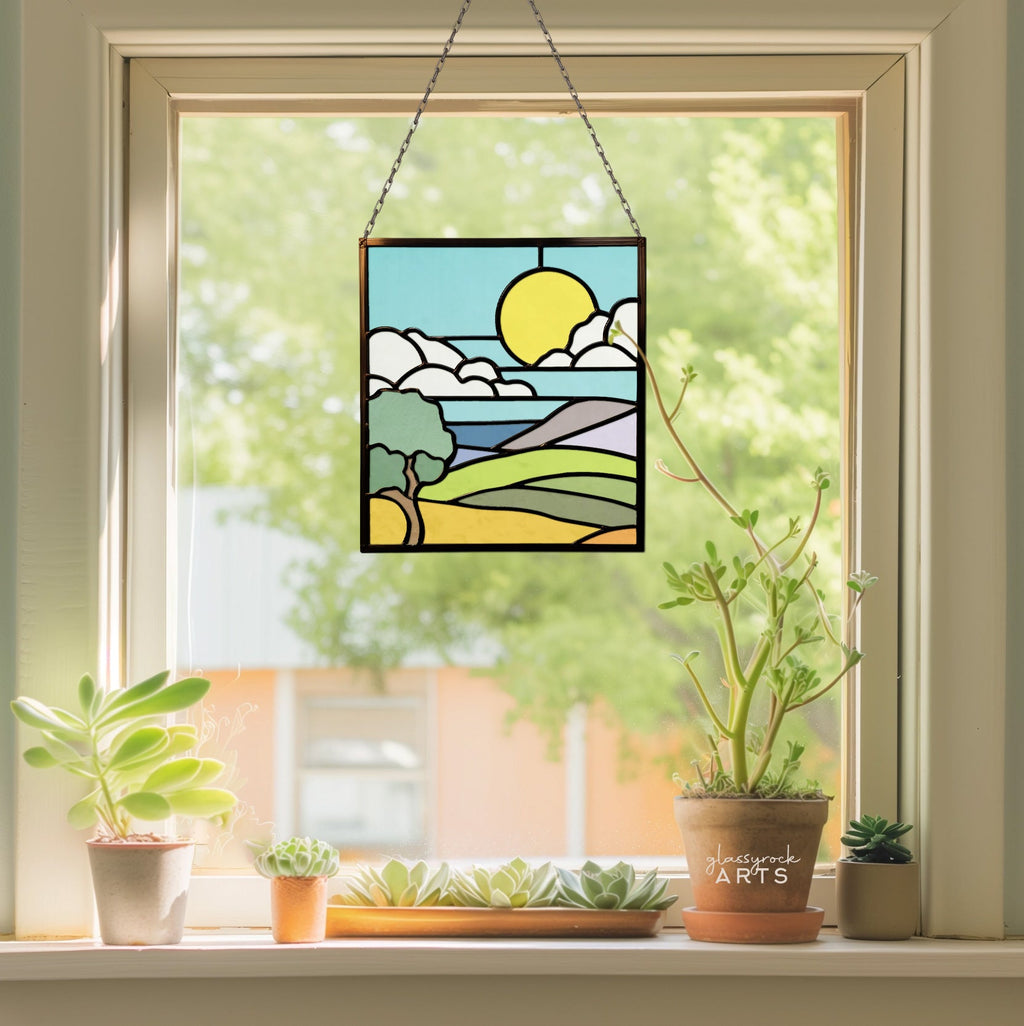 California Coast Stained Glass Landscape Pattern