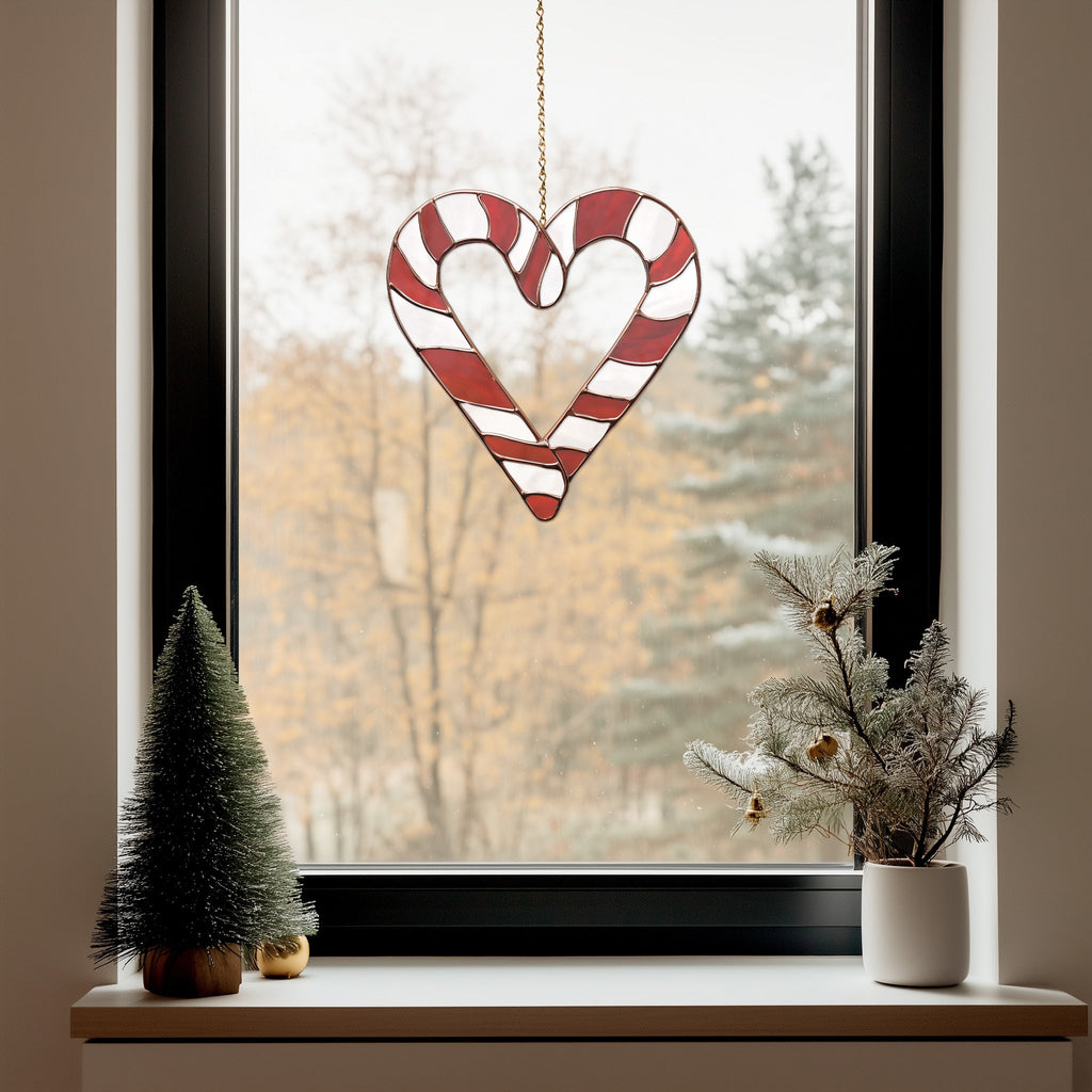 Candy Cane Heart Stained Glass Pattern PDF & PNG