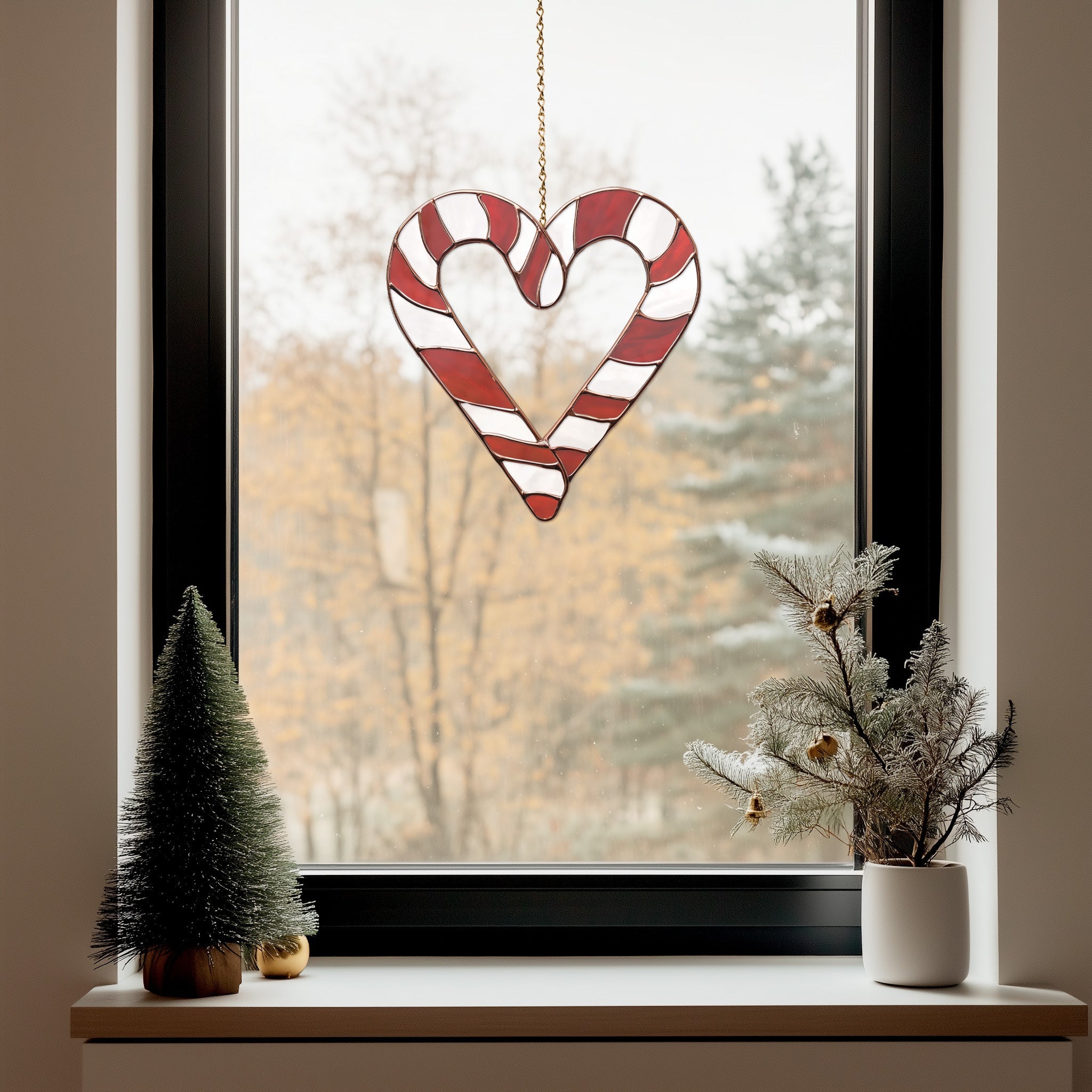 Candy Cane Heart Stained Glass Pattern PDF & PNG