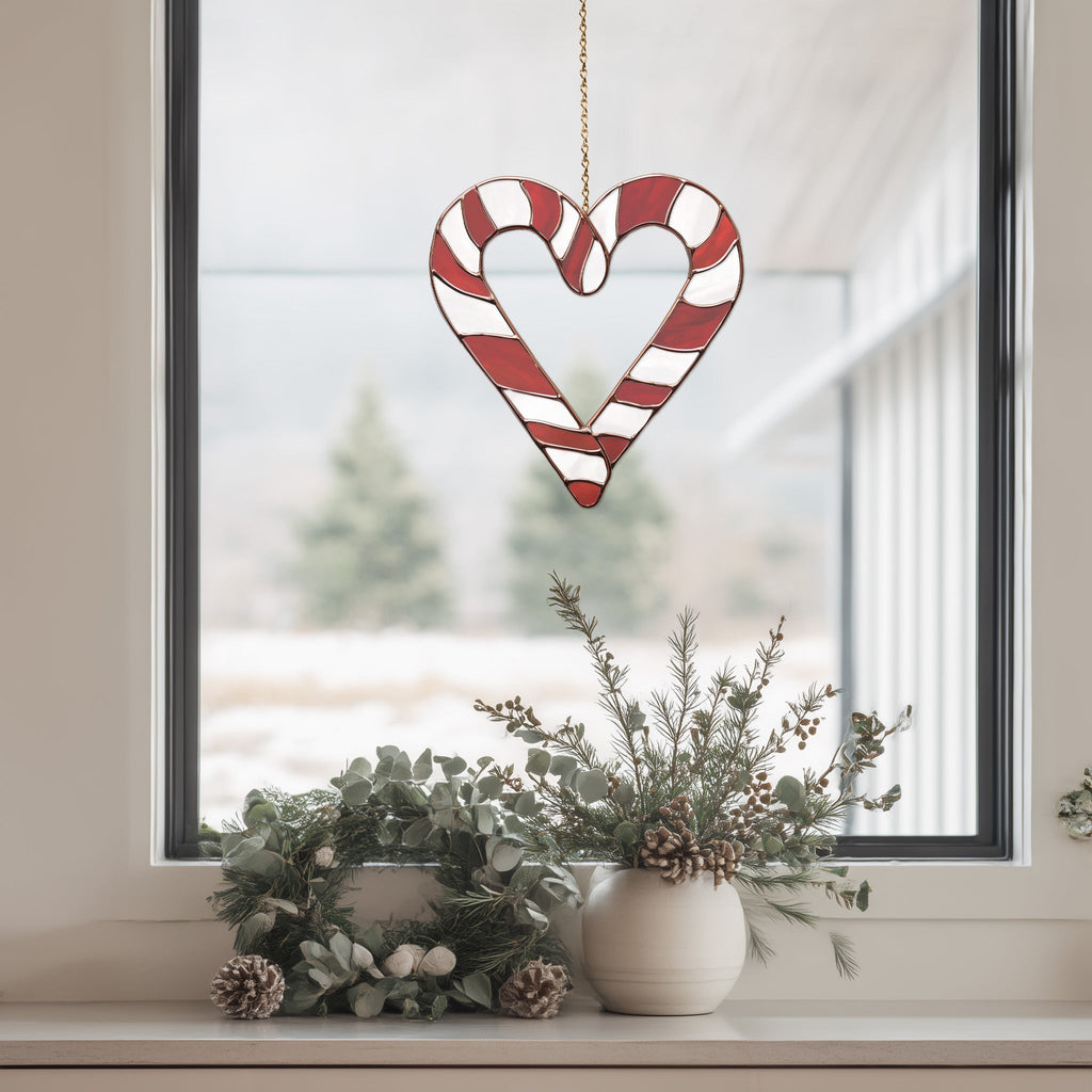 Candy Cane Heart Stained Glass Pattern PDF & PNG