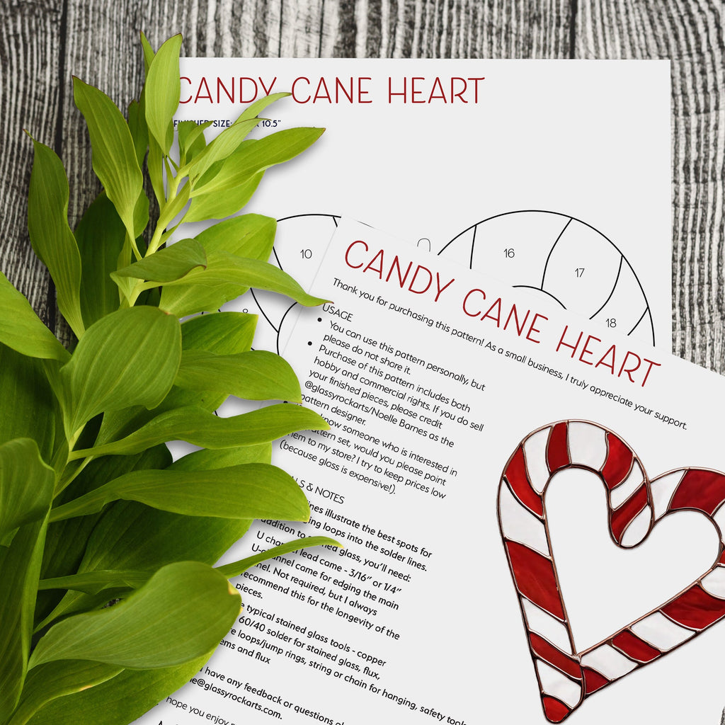 Candy Cane Heart Stained Glass Pattern PDF & PNG