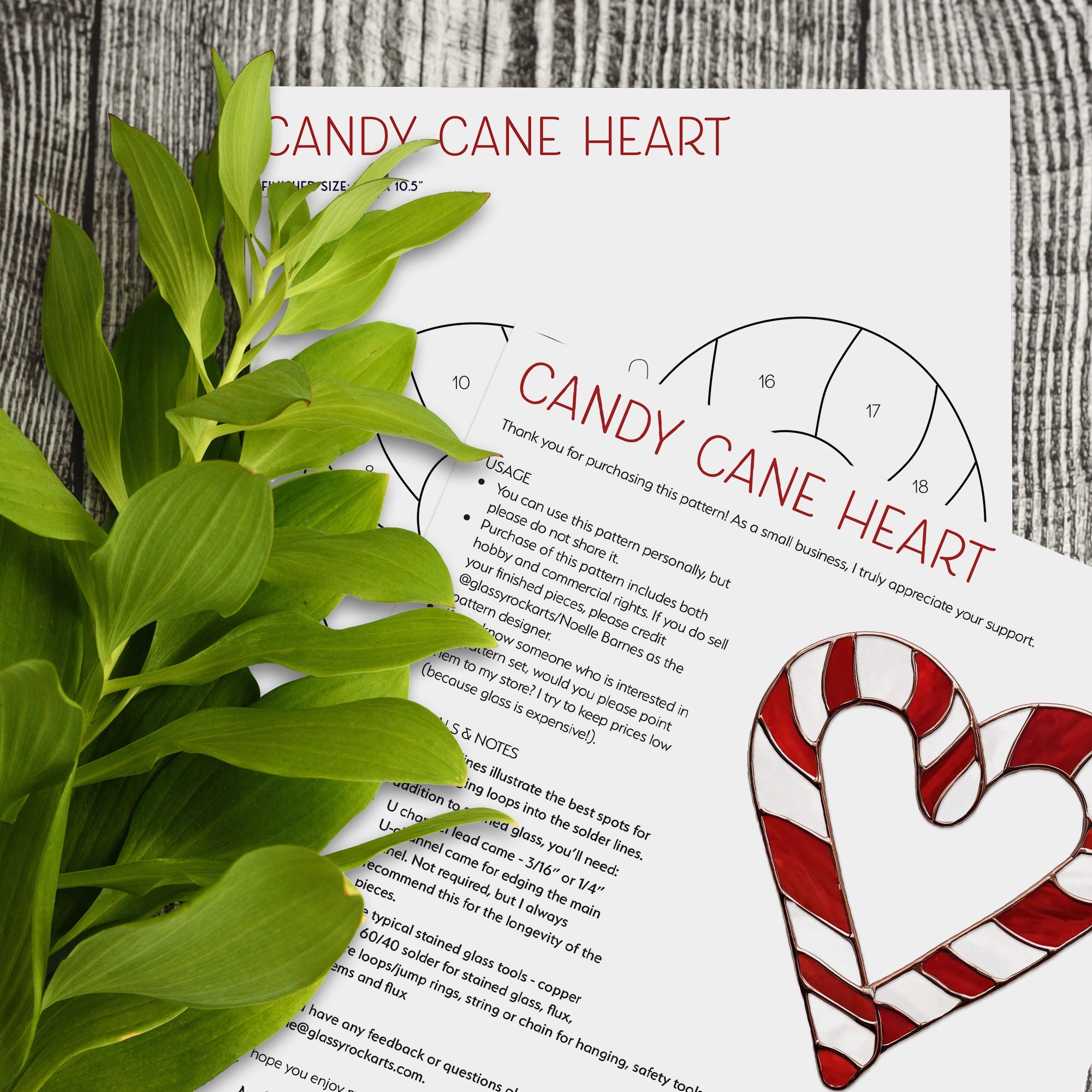 Candy Cane Heart Stained Glass Pattern PDF & PNG