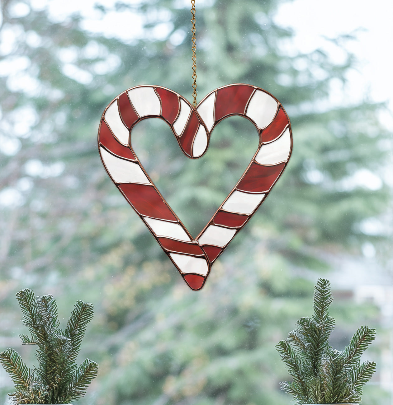 Candy Cane Heart Stained Glass Pattern PDF & PNG