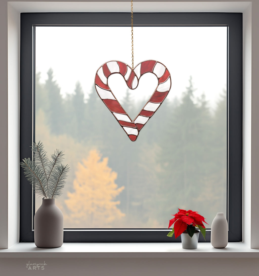 Candy Cane Heart Stained Glass Pattern PDF & PNG