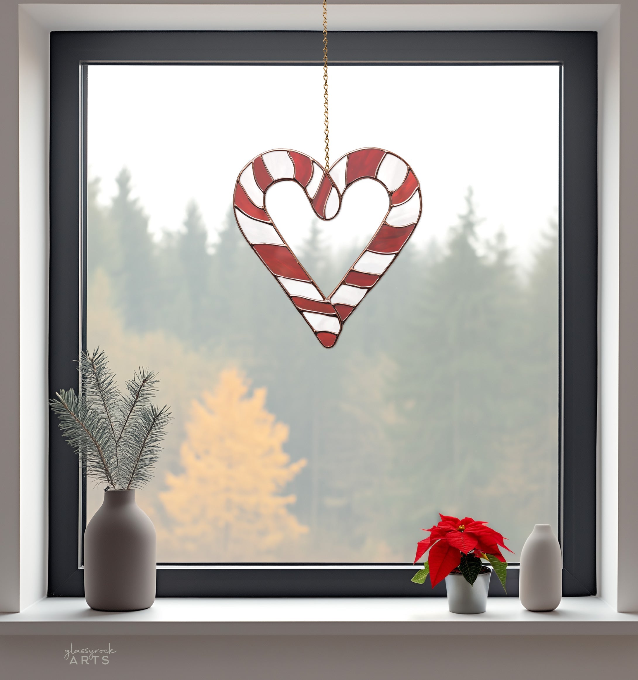 Candy Cane Heart Stained Glass Pattern PDF & PNG