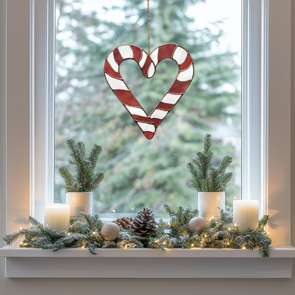 Candy Cane Heart Stained Glass Pattern PDF & PNG