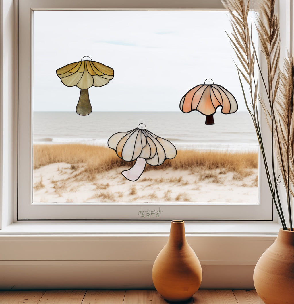 Elegant Mushroom Stained Glass, 3 Patterns, PDF & PNG