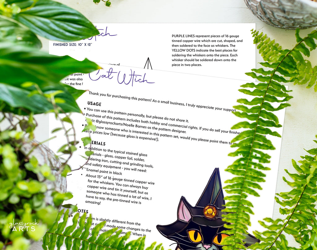 Cat Witch Halloween Stained Glass Pattern