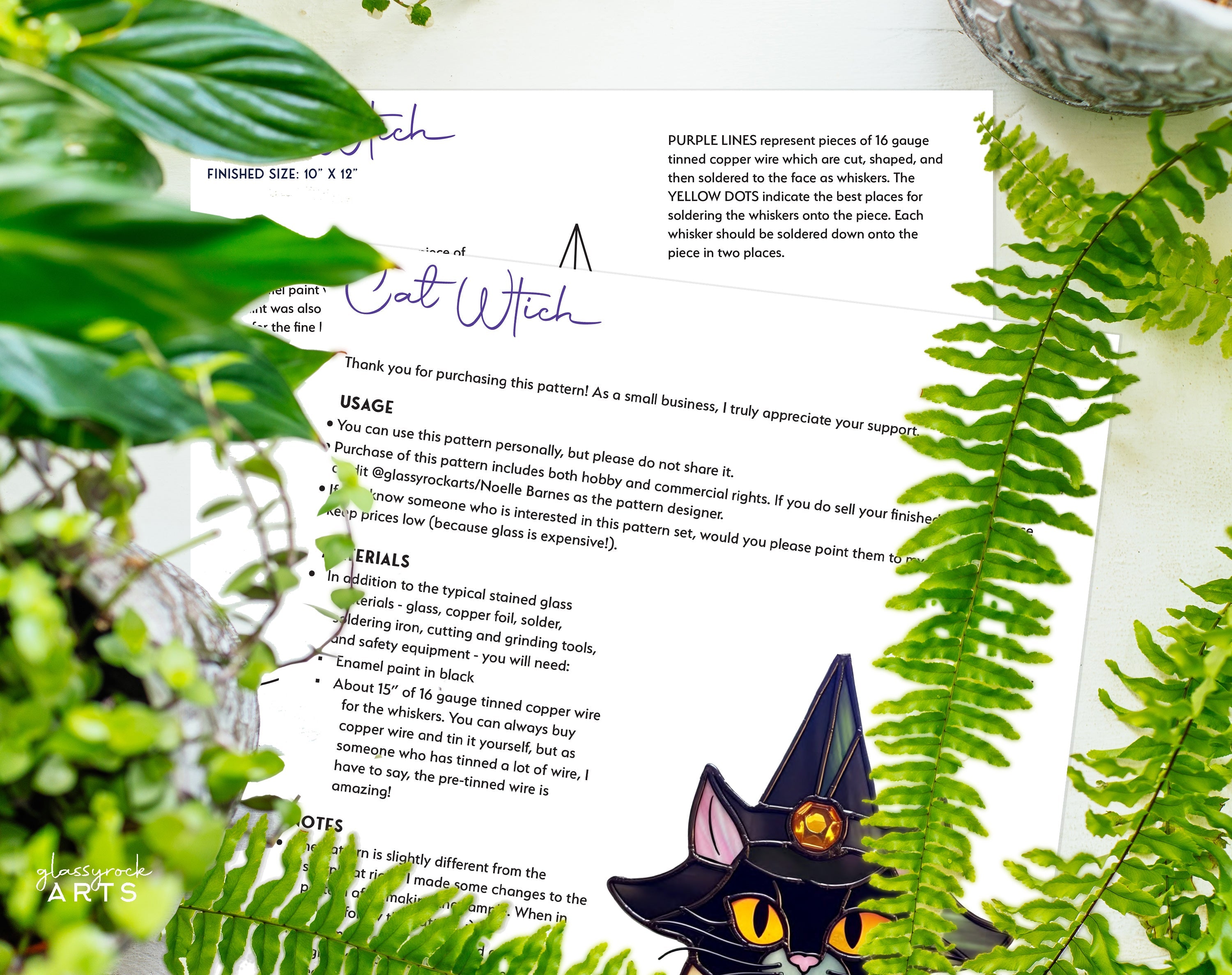 Cat Witch Halloween Stained Glass Pattern