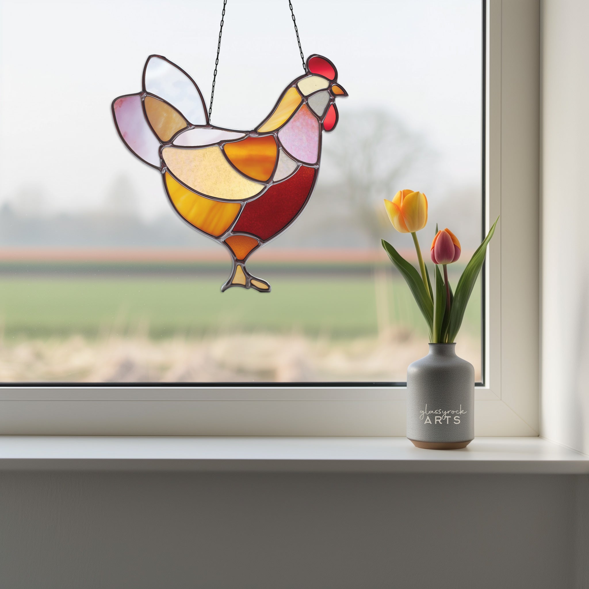 Chicken Stained Glass Pattern and PNG