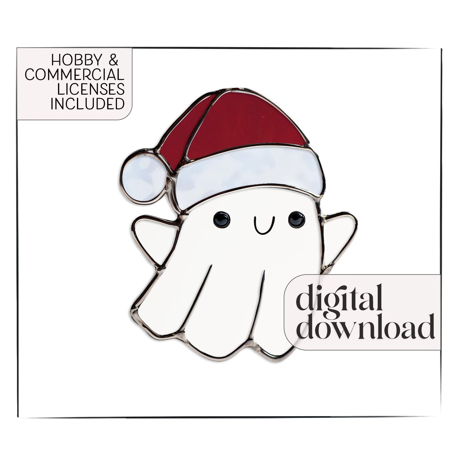 Cute Christmas Ghost Stained Glass Pattern and PNG