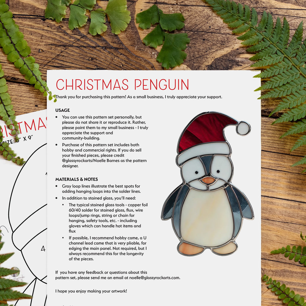 Christmas Penguin Stained Glass Pattern PDF & PNG
