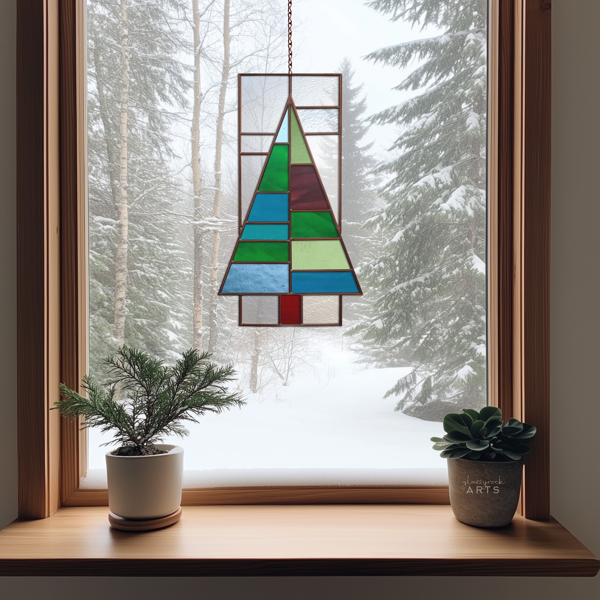 Christmas Tree Panel Stained Glass Pattern and PNG