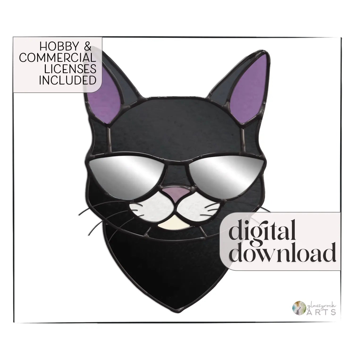 Cool Cat with Sunglasses Stained Glass Pattern