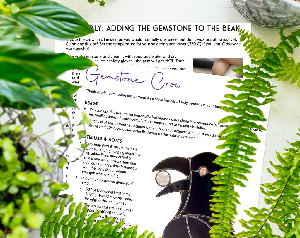Gemstone Crow Stained Glass Pattern