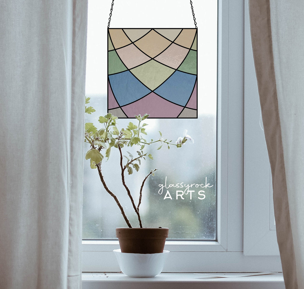 Minimalist Square Curves Stained Glass Pattern