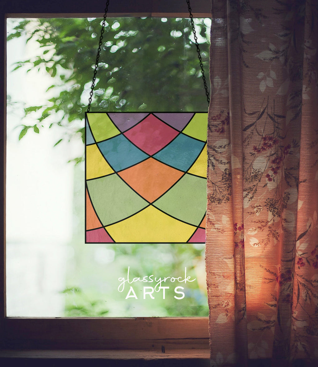 Minimalist Square Curves Stained Glass Pattern