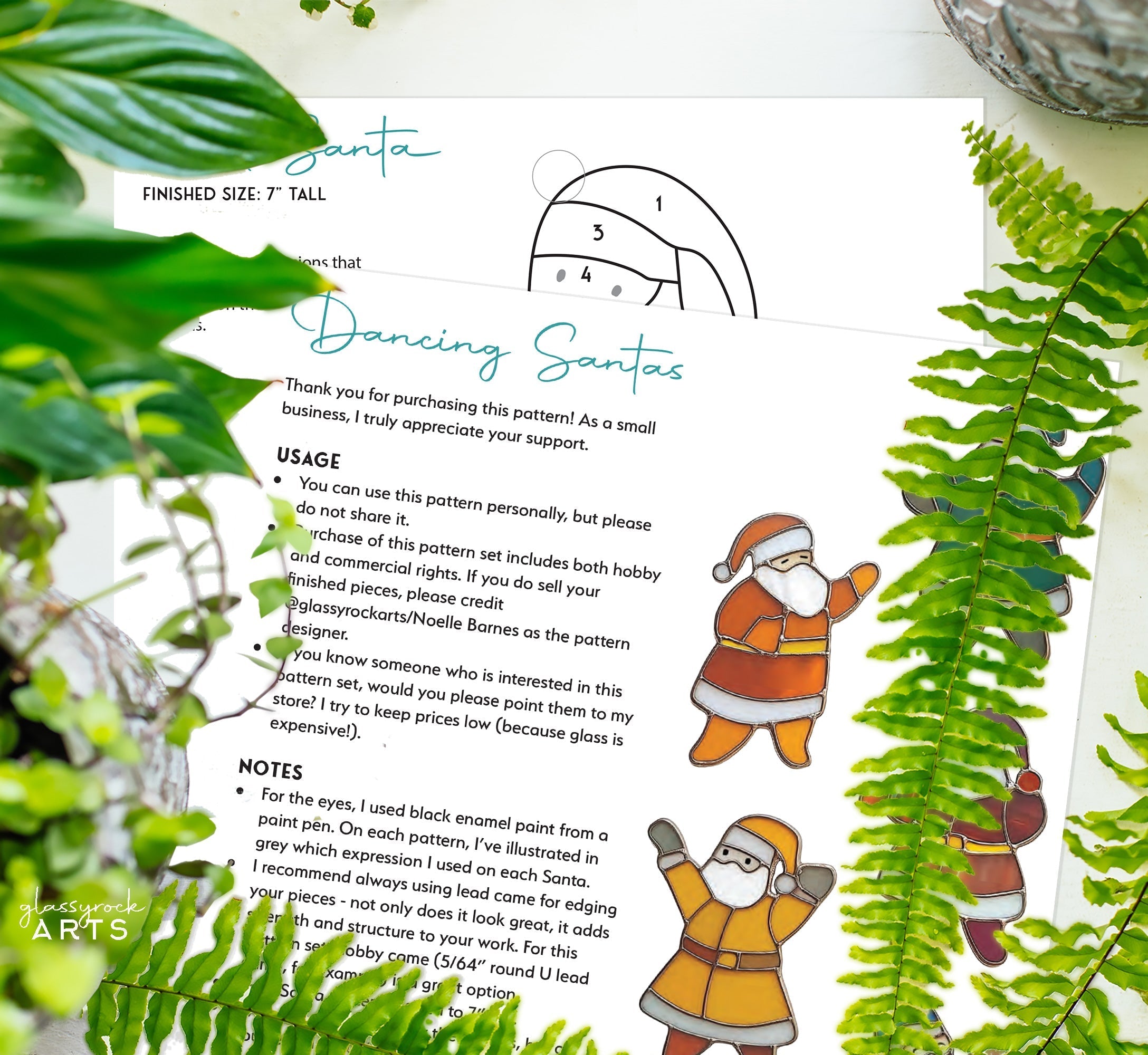 Dancing Santas Stained Glass Pattern Pack of 6