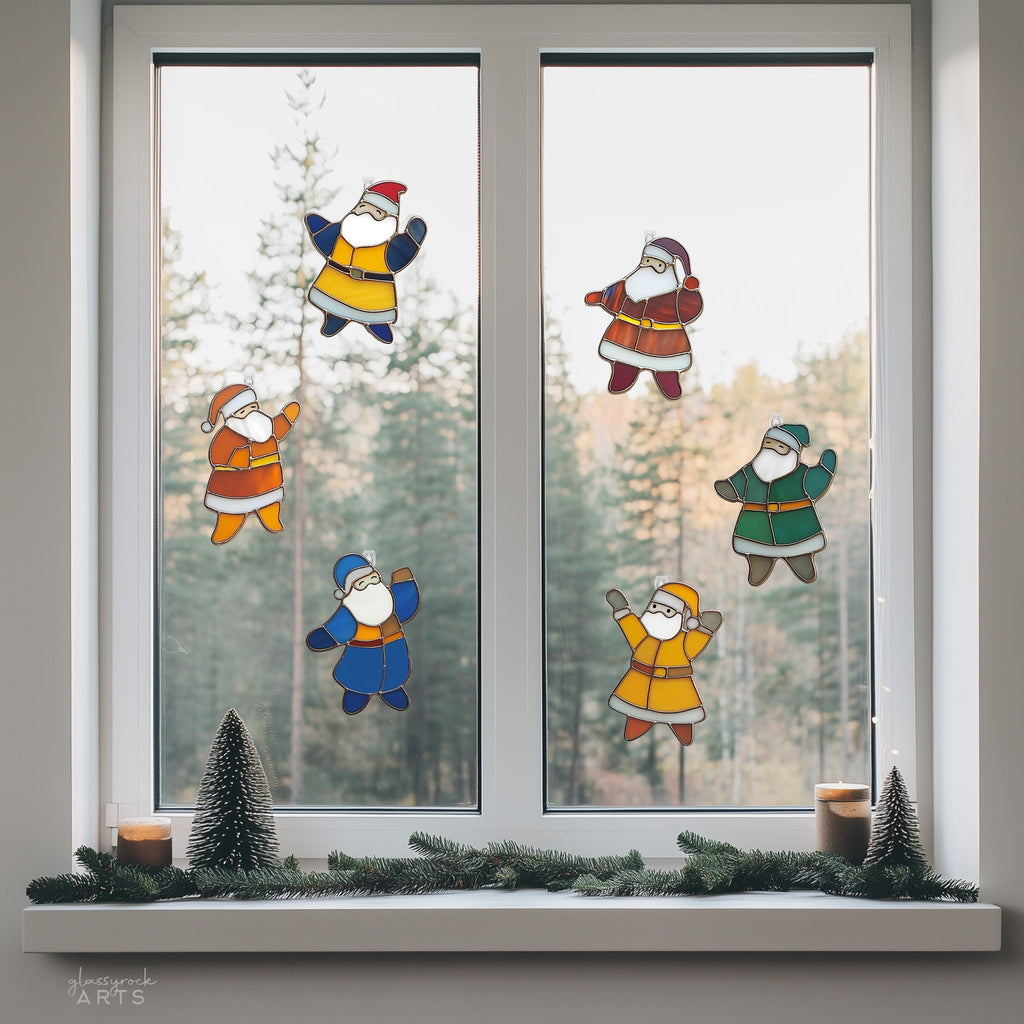 Dancing Santas Stained Glass Pattern Pack of 6