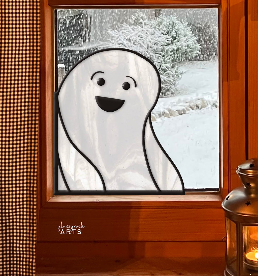 Delighted Ghost Halloween Stained Glass Pattern