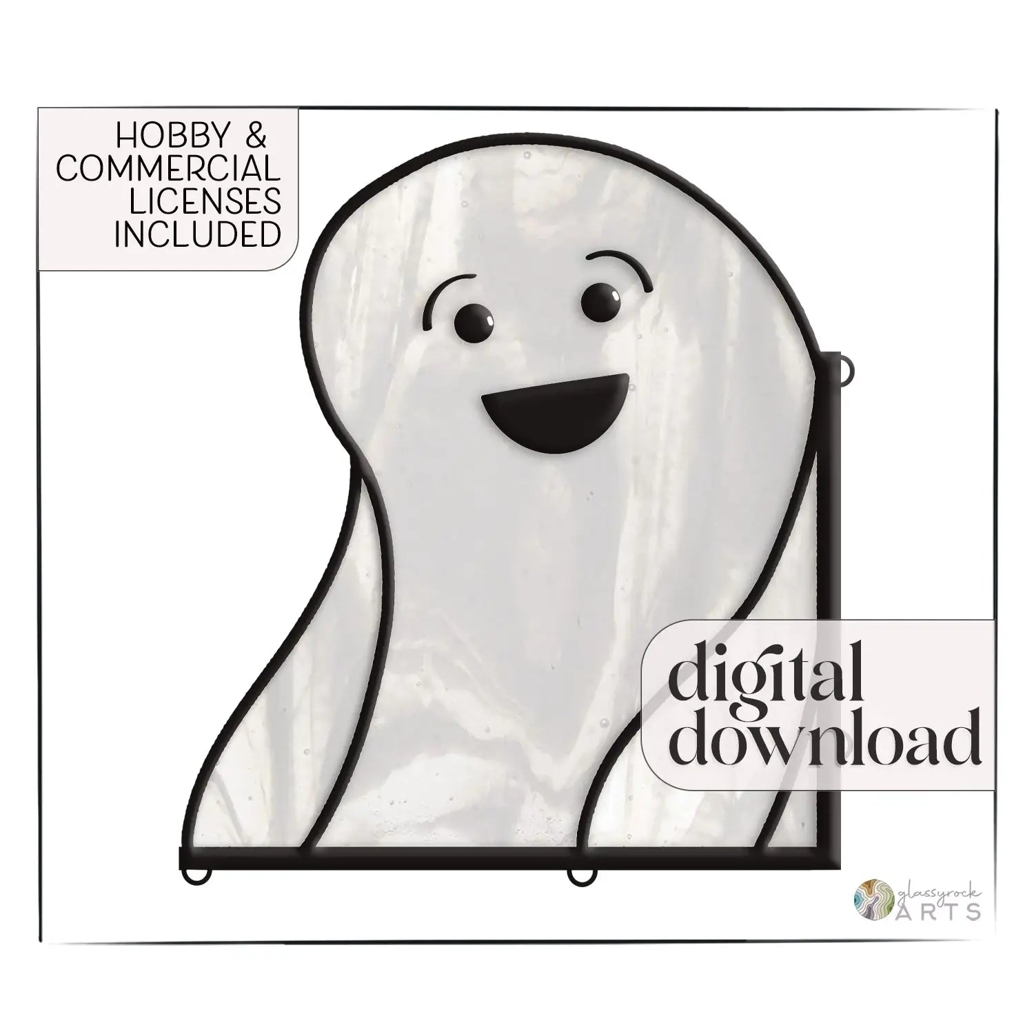 Delighted Ghost Halloween Stained Glass Pattern