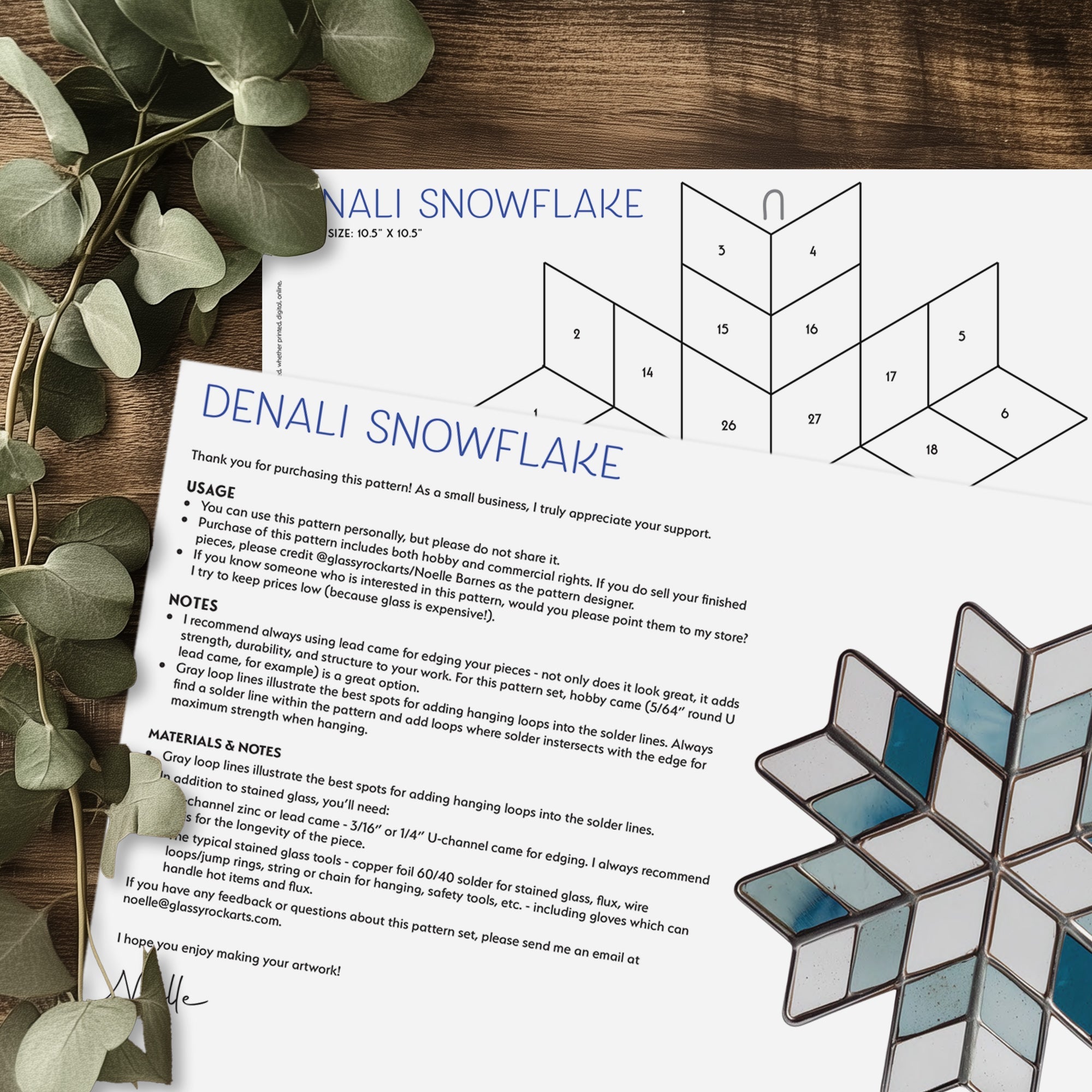 Nordic Snowflake Stained Glass Pattern and PNG