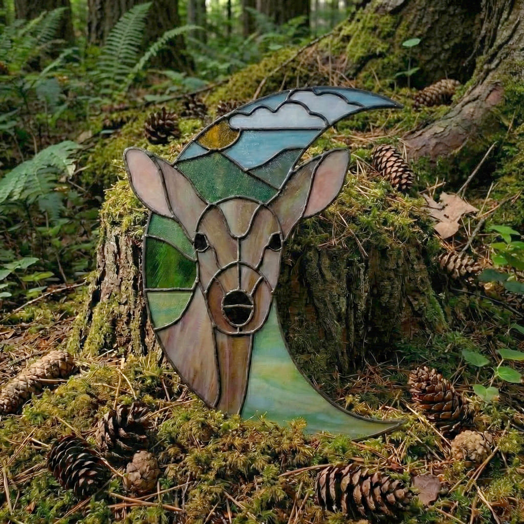 Deer Crescent Moon Stained Glass Pattern