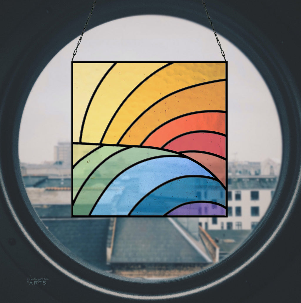 Square Abstract Rainbow Stained Glass Pattern