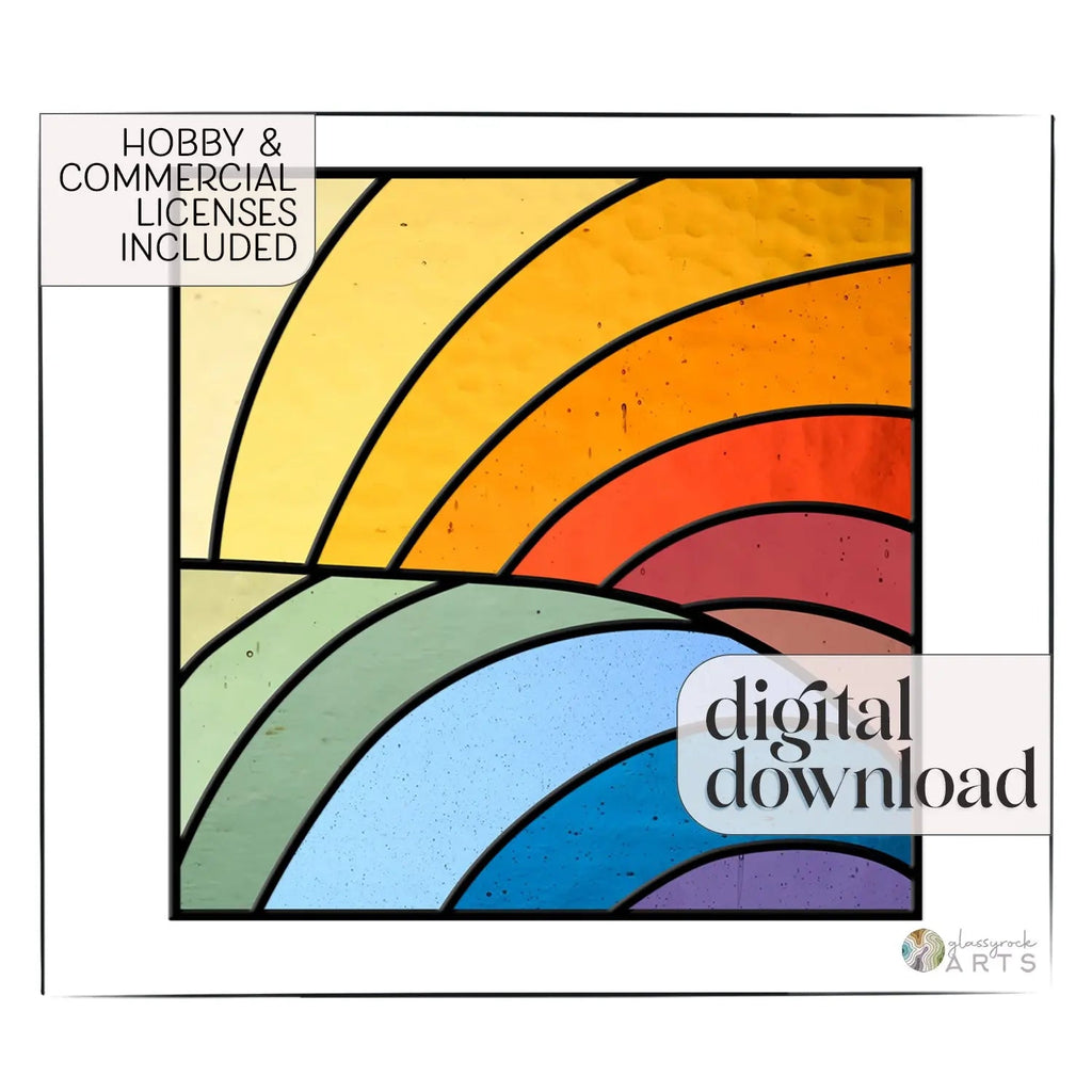 Square Abstract Rainbow Stained Glass Pattern