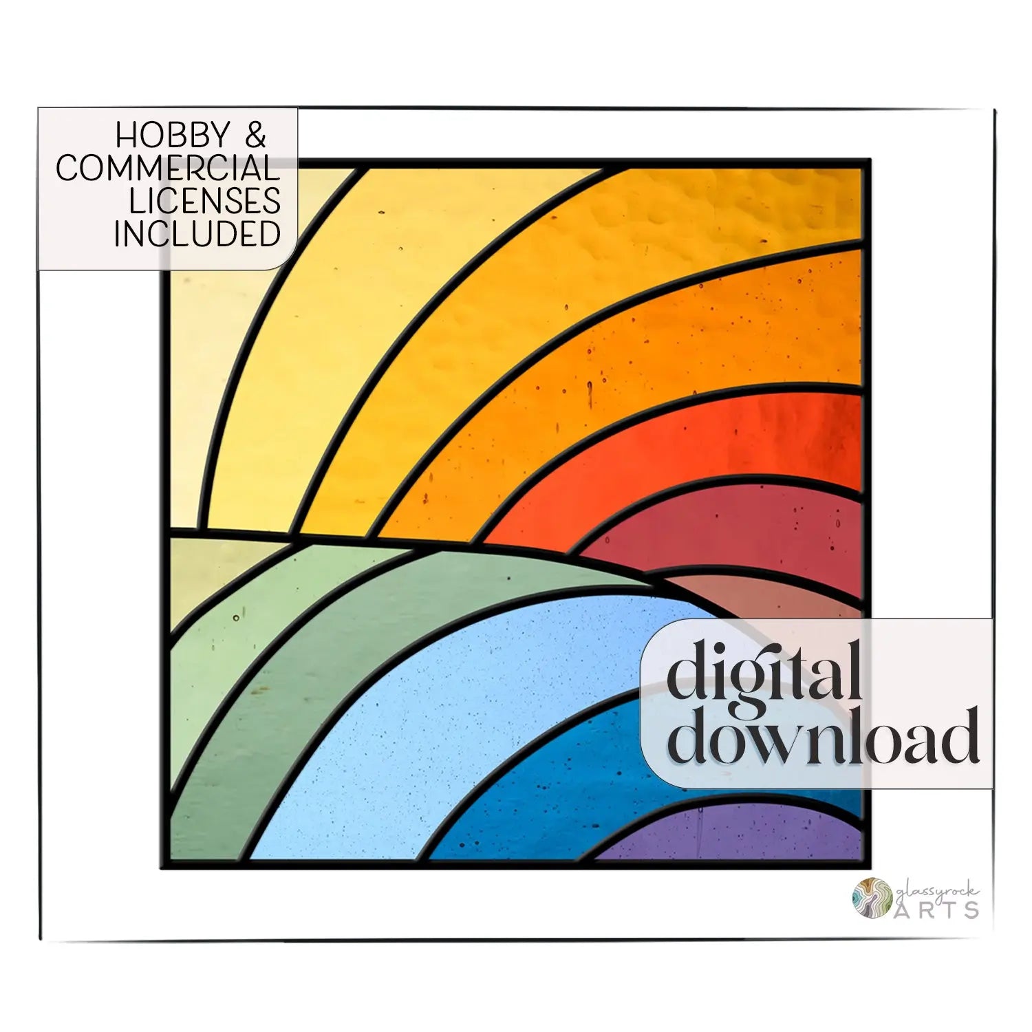 Square Abstract Rainbow Stained Glass Pattern