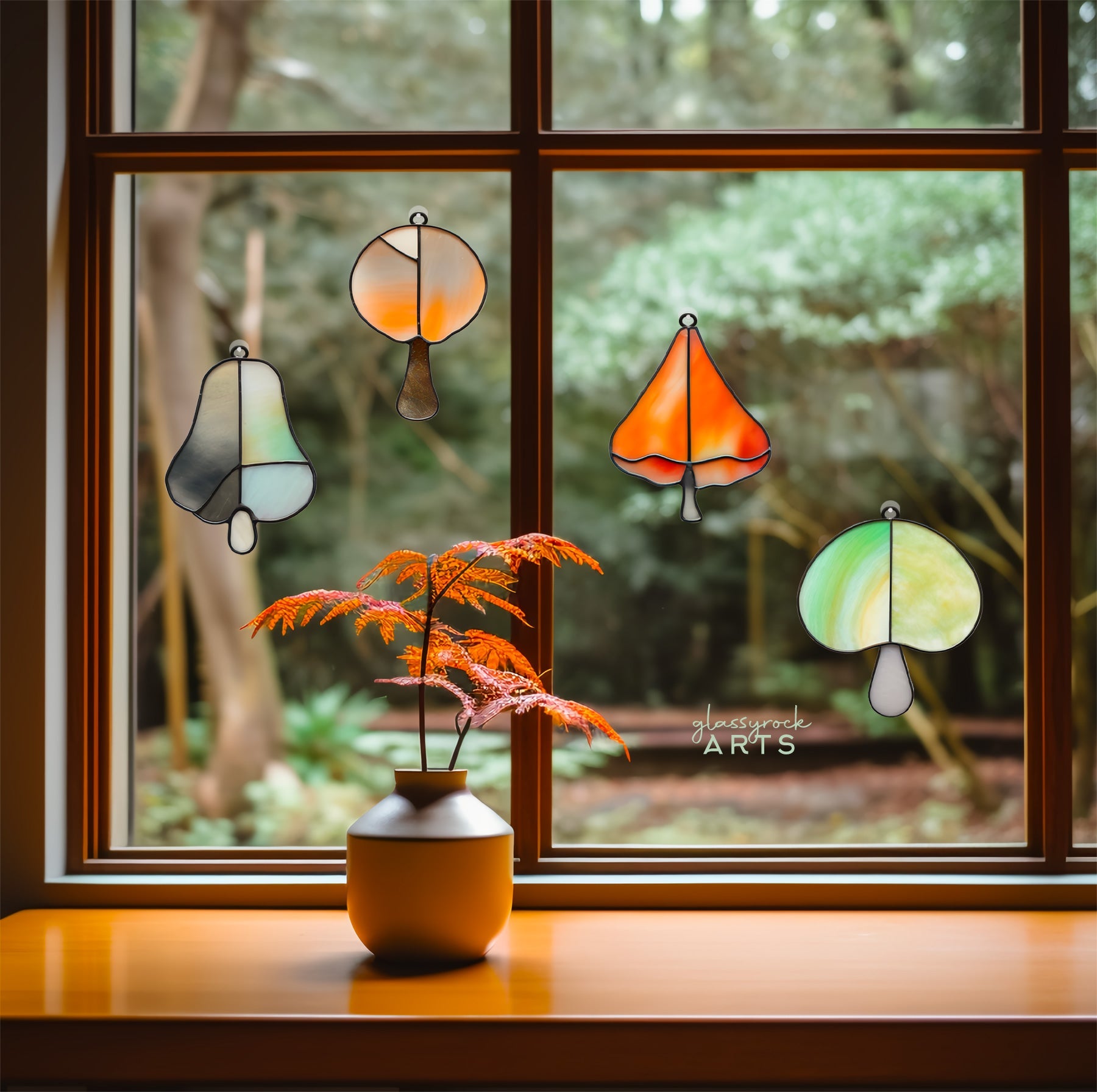 Easy MCM Mushroom Stained Glass Patterns 4-Pack