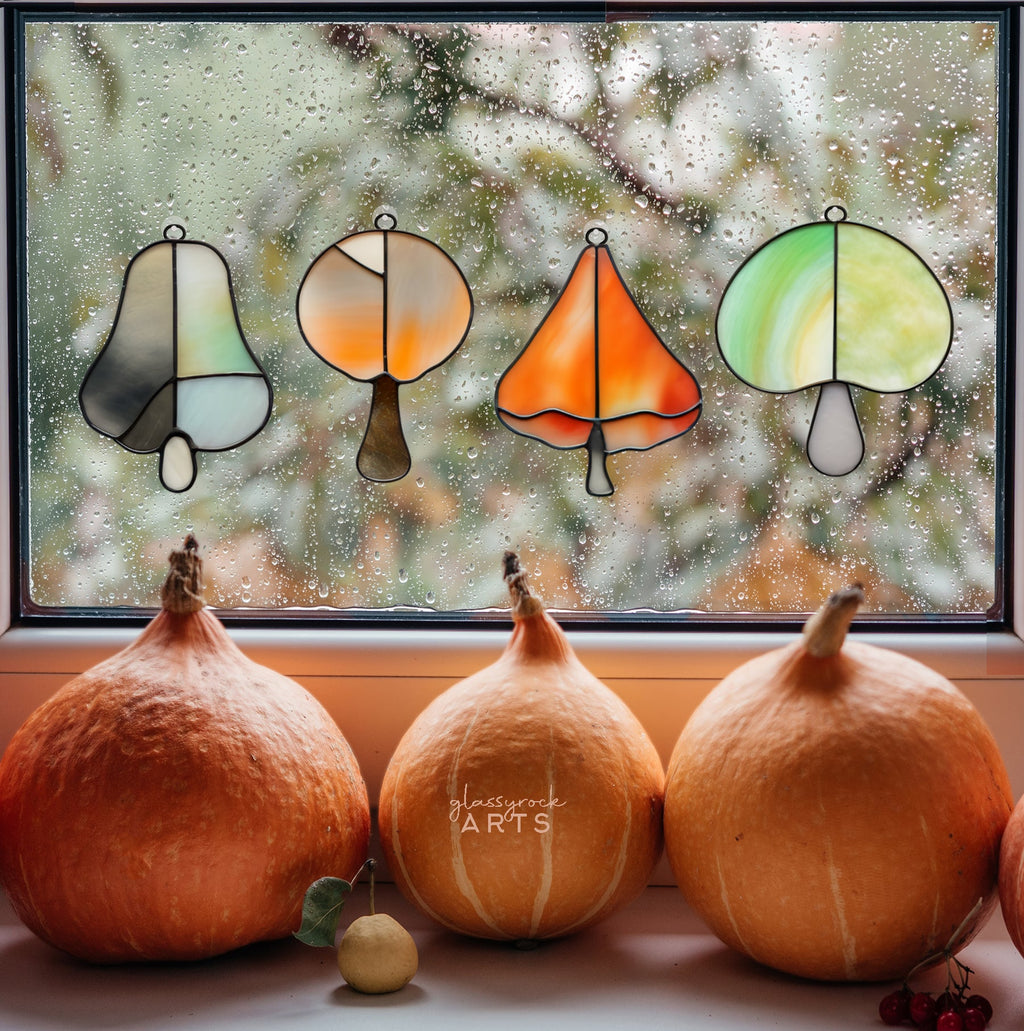 Easy MCM Mushroom Stained Glass Patterns 4-Pack