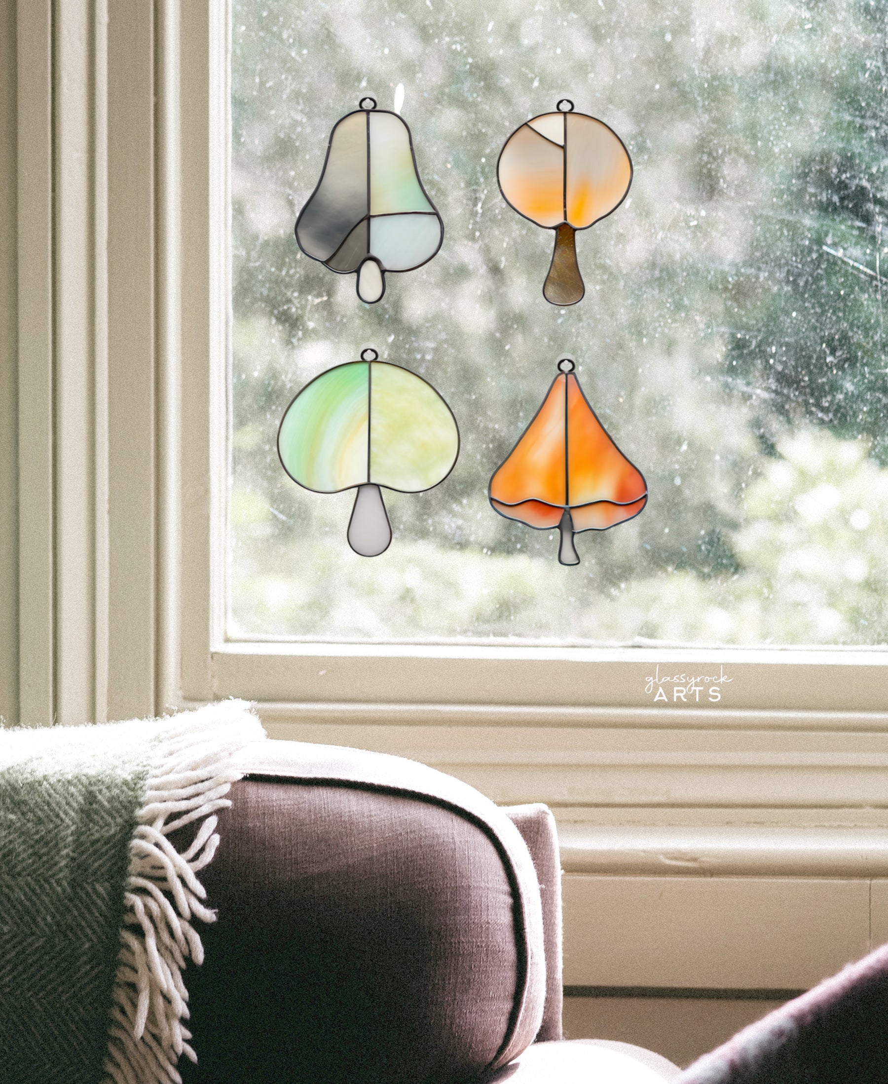 Easy MCM Mushroom Stained Glass Patterns 4-Pack