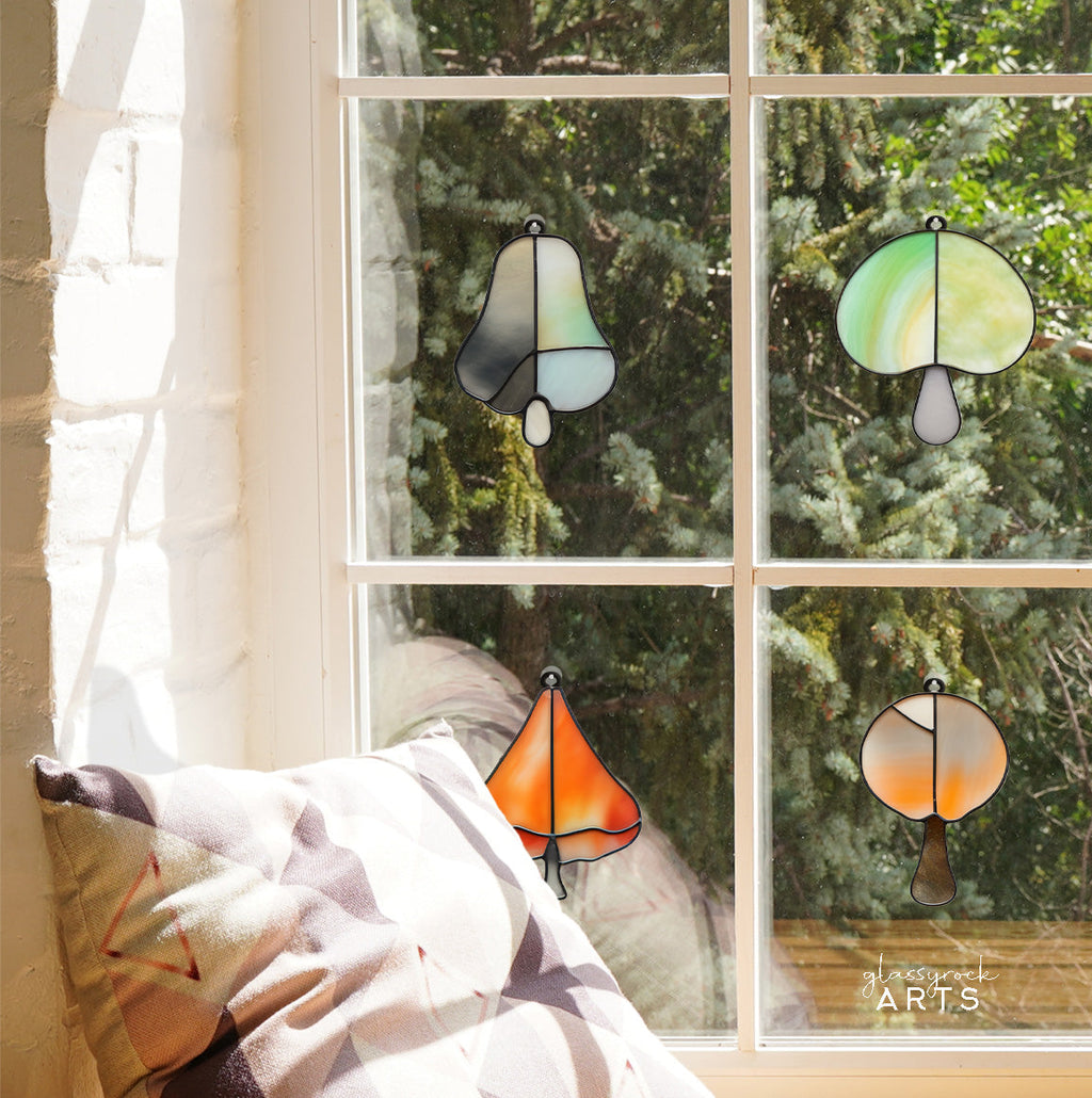 Easy MCM Mushroom Stained Glass Patterns 4-Pack