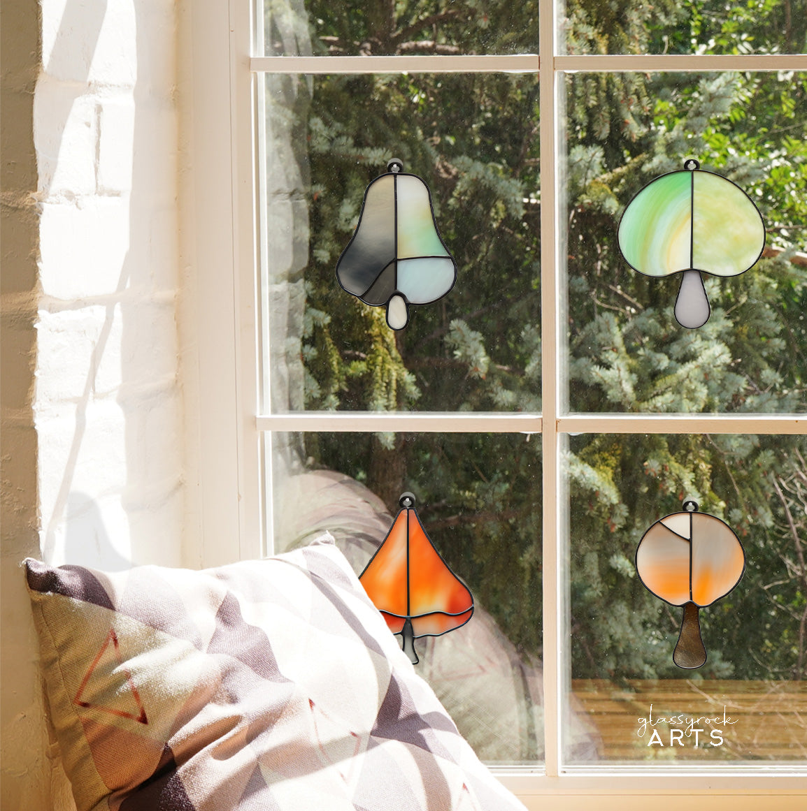 Easy MCM Mushroom Stained Glass Patterns 4-Pack