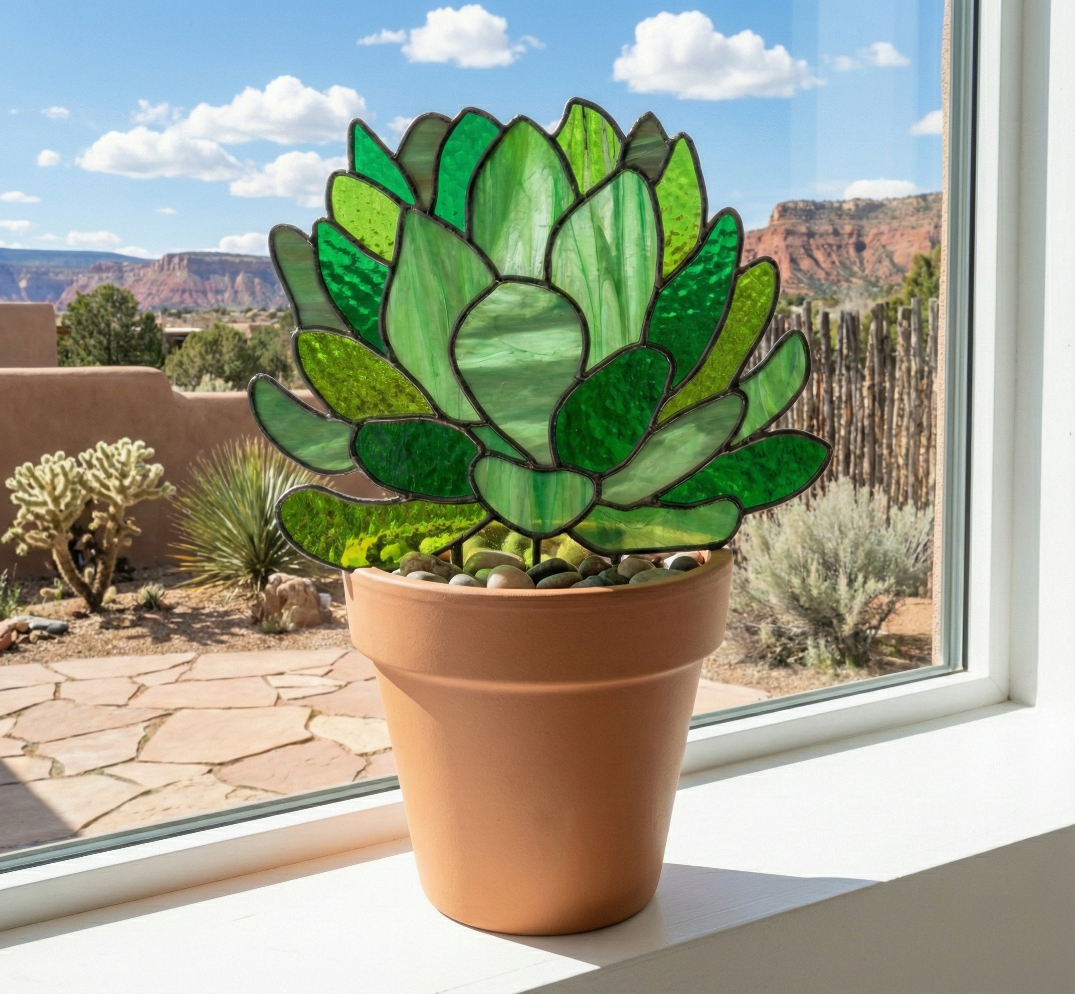 Echeveria Succulent Plant Stem Stained Glass Pattern PDF & PNG