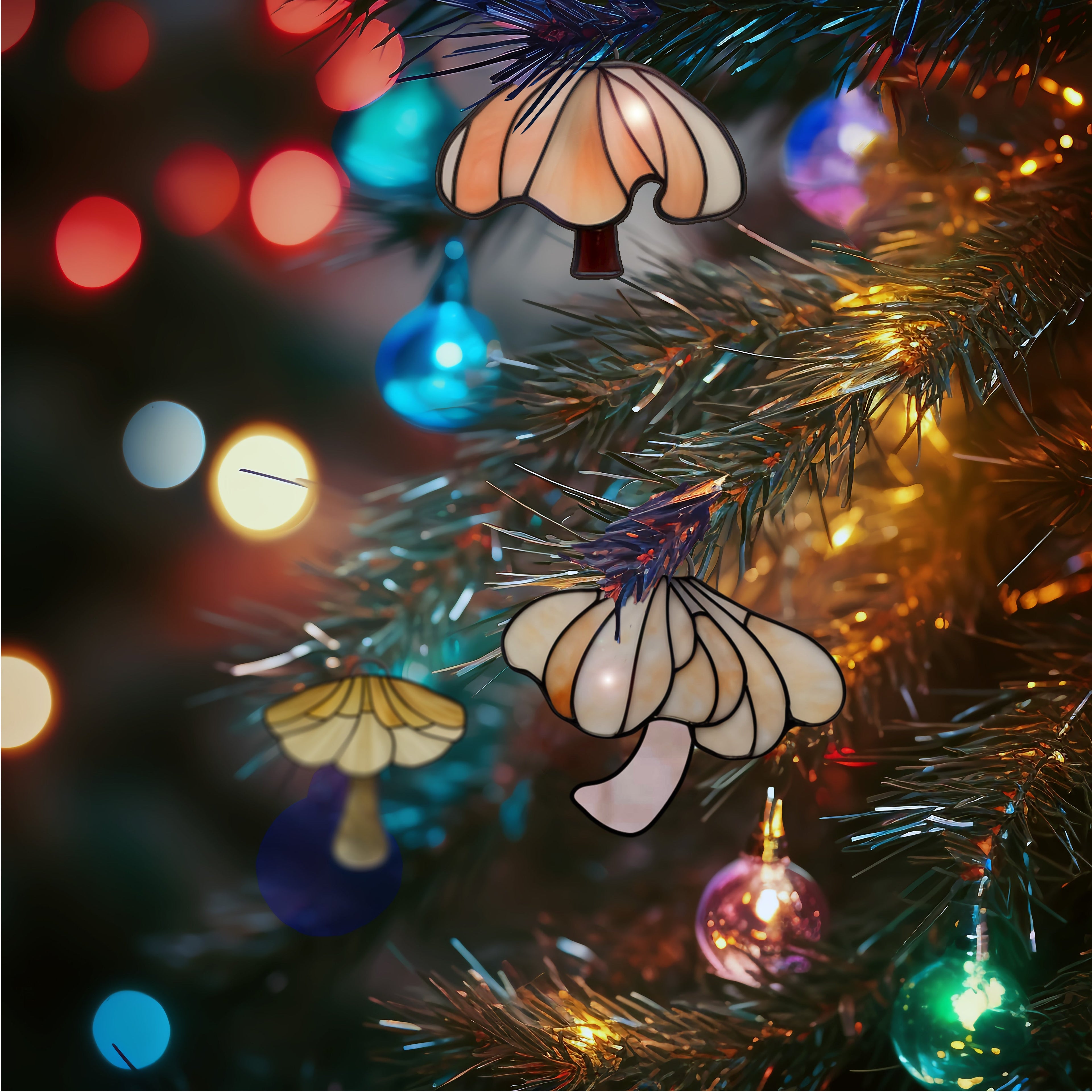 Elegant Mushroom Stained Glass, 3 Patterns, PDF & PNG