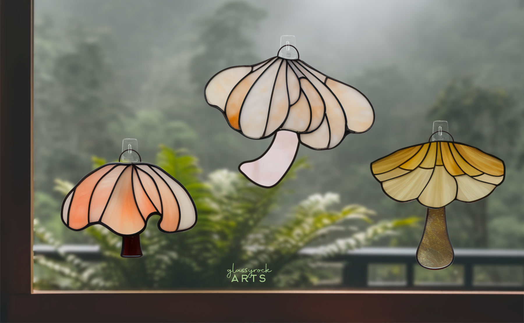 Elegant Mushroom Stained Glass, 3 Patterns, PDF & PNG